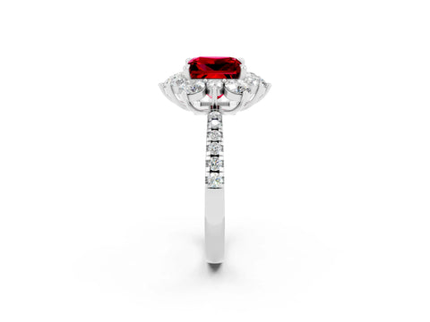 White gold Princess Cut Cut Diamond Floral Halo Pave Band with Prong Setting_2