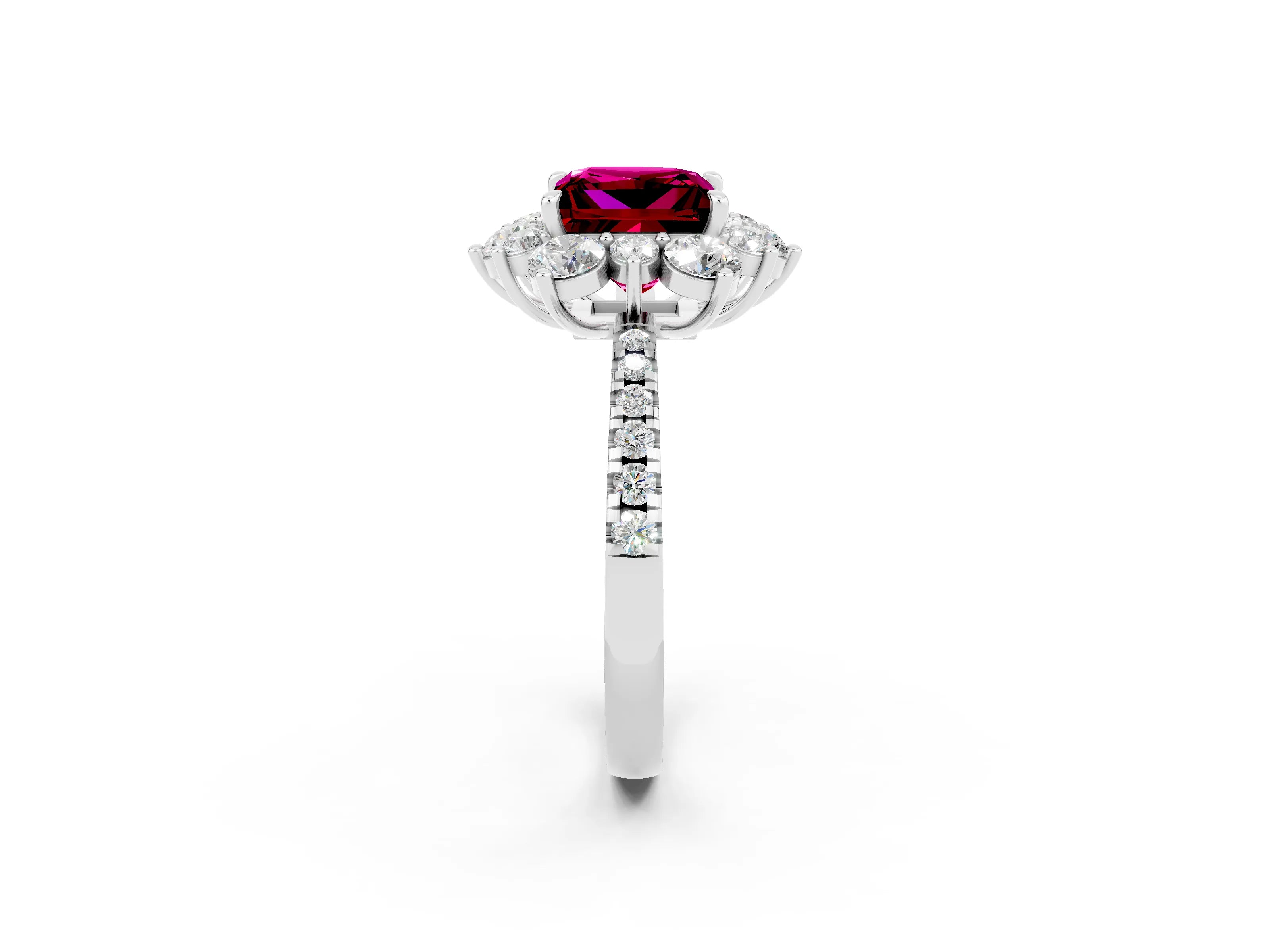 White gold Princess Cut Cut Diamond Floral Halo Pave Band with Prong Setting_2