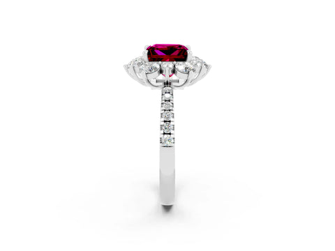 White gold Princess Cut Cut Diamond Floral Halo Pave Band with Prong Setting_2