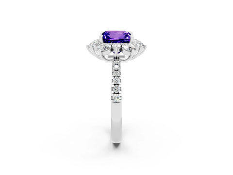 White gold Princess Cut Cut Diamond Floral Halo Pave Band with Prong Setting_2