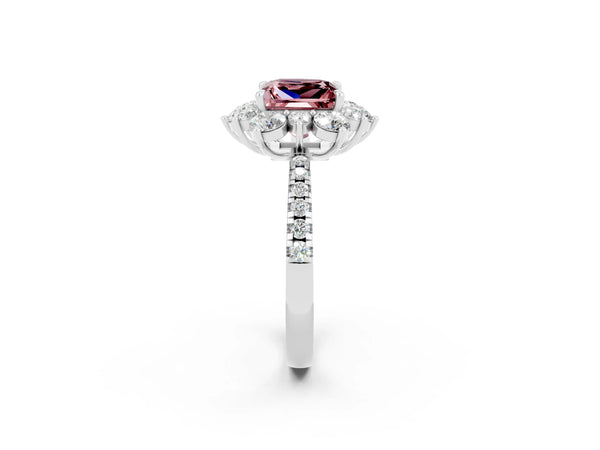 White gold Princess Cut Cut Diamond Floral Halo Pave Band with Prong Setting