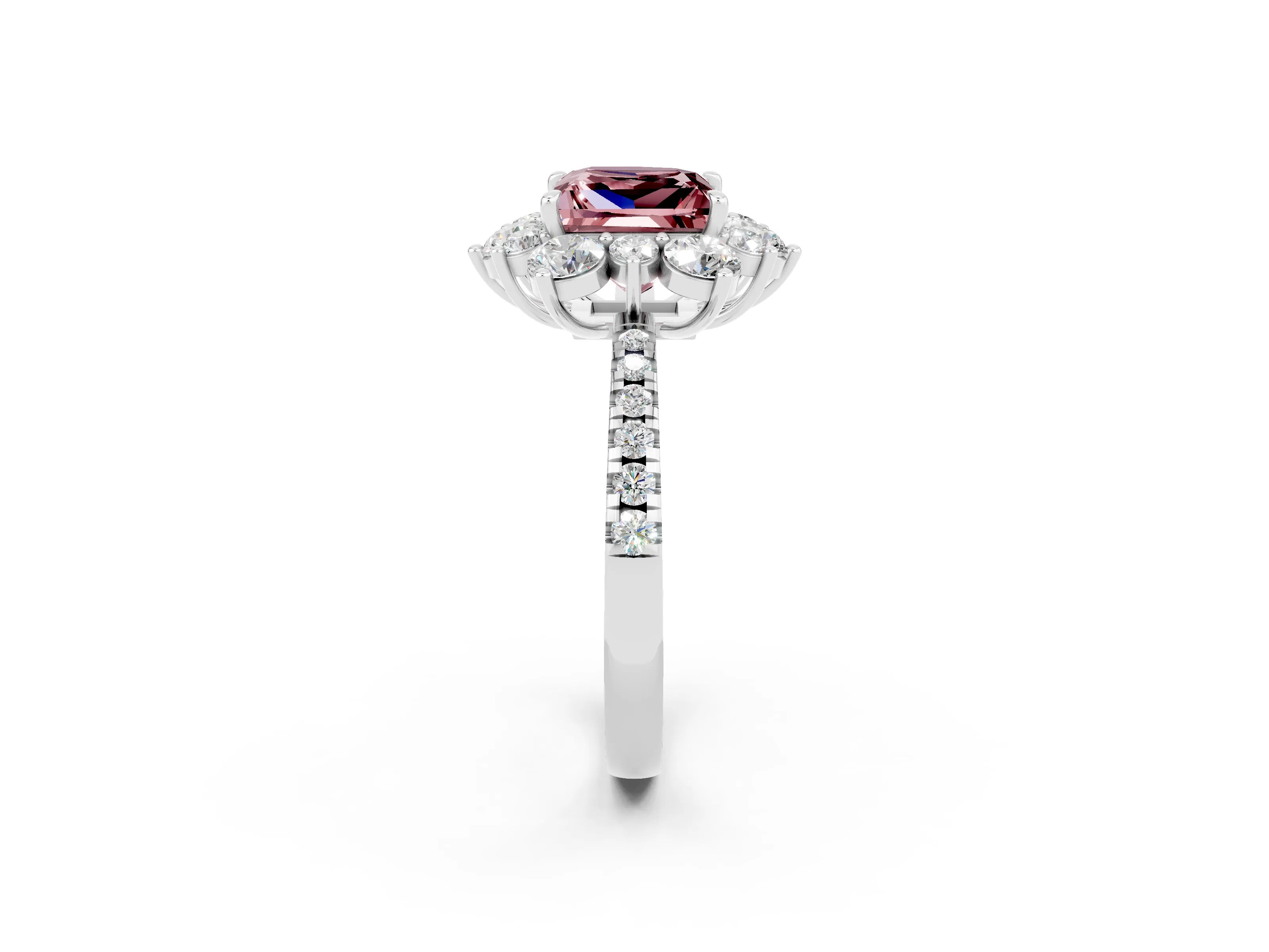 White gold Princess Cut Cut Diamond Floral Halo Pave Band with Prong Setting_2