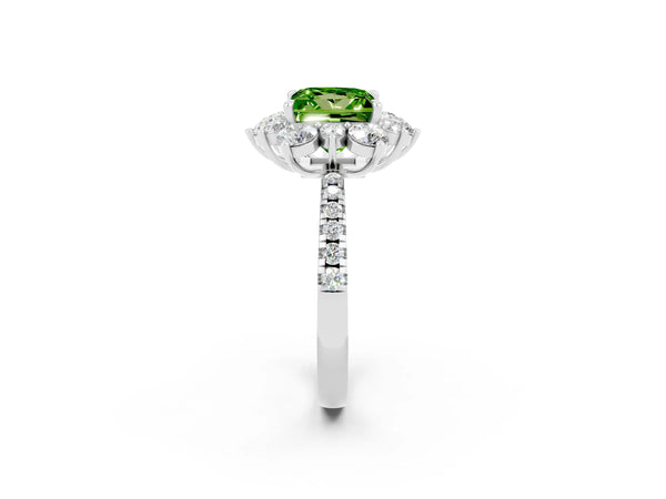 White gold Princess Cut Cut Diamond Floral Halo Pave Band with Prong Setting