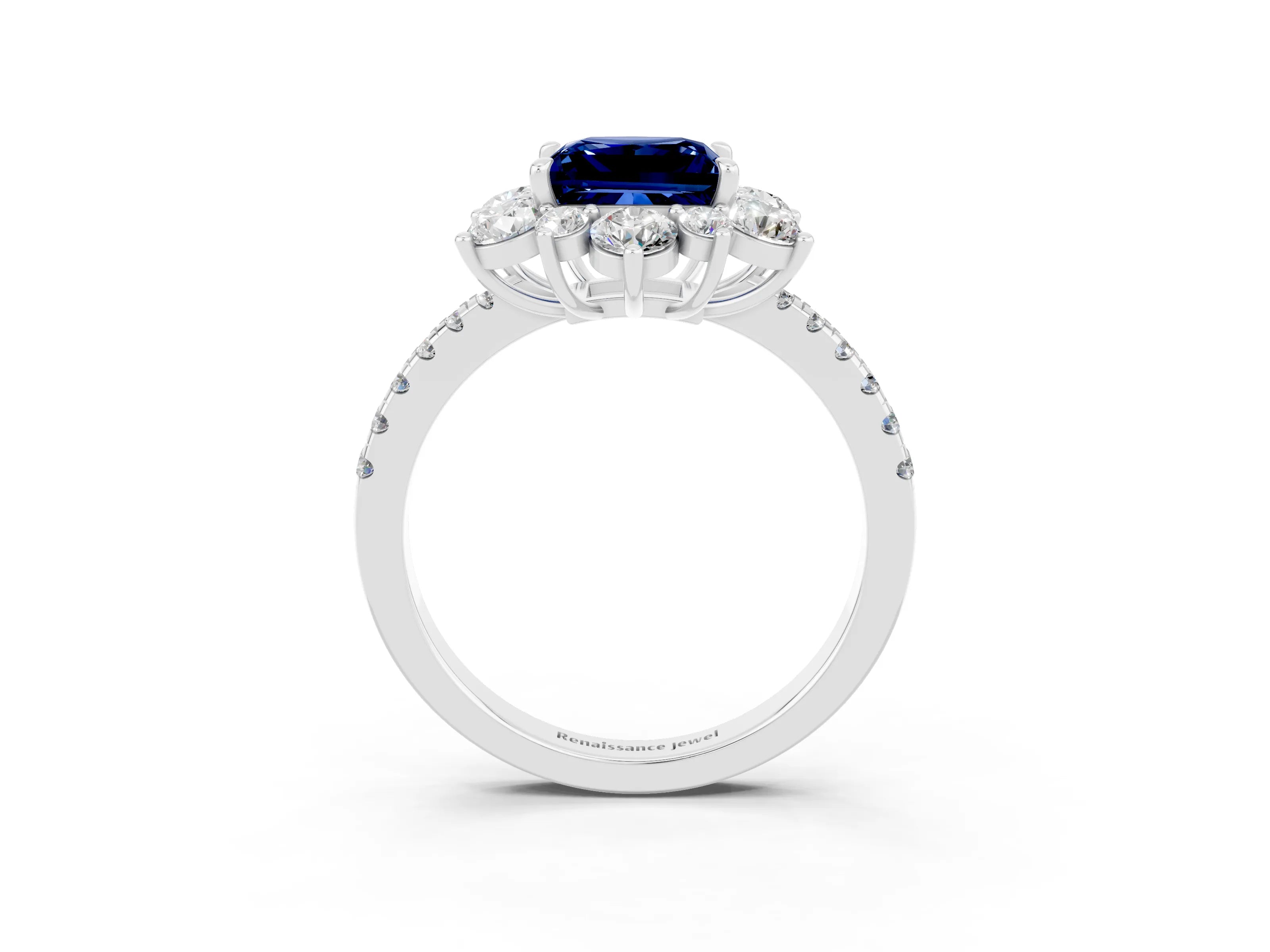 White gold Princess Cut Cut Diamond Floral Halo Pave Band with Prong Setting_3