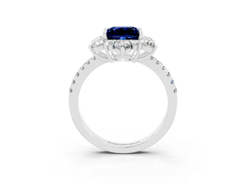 White gold Princess Cut Cut Diamond Floral Halo Pave Band with Prong Setting_3