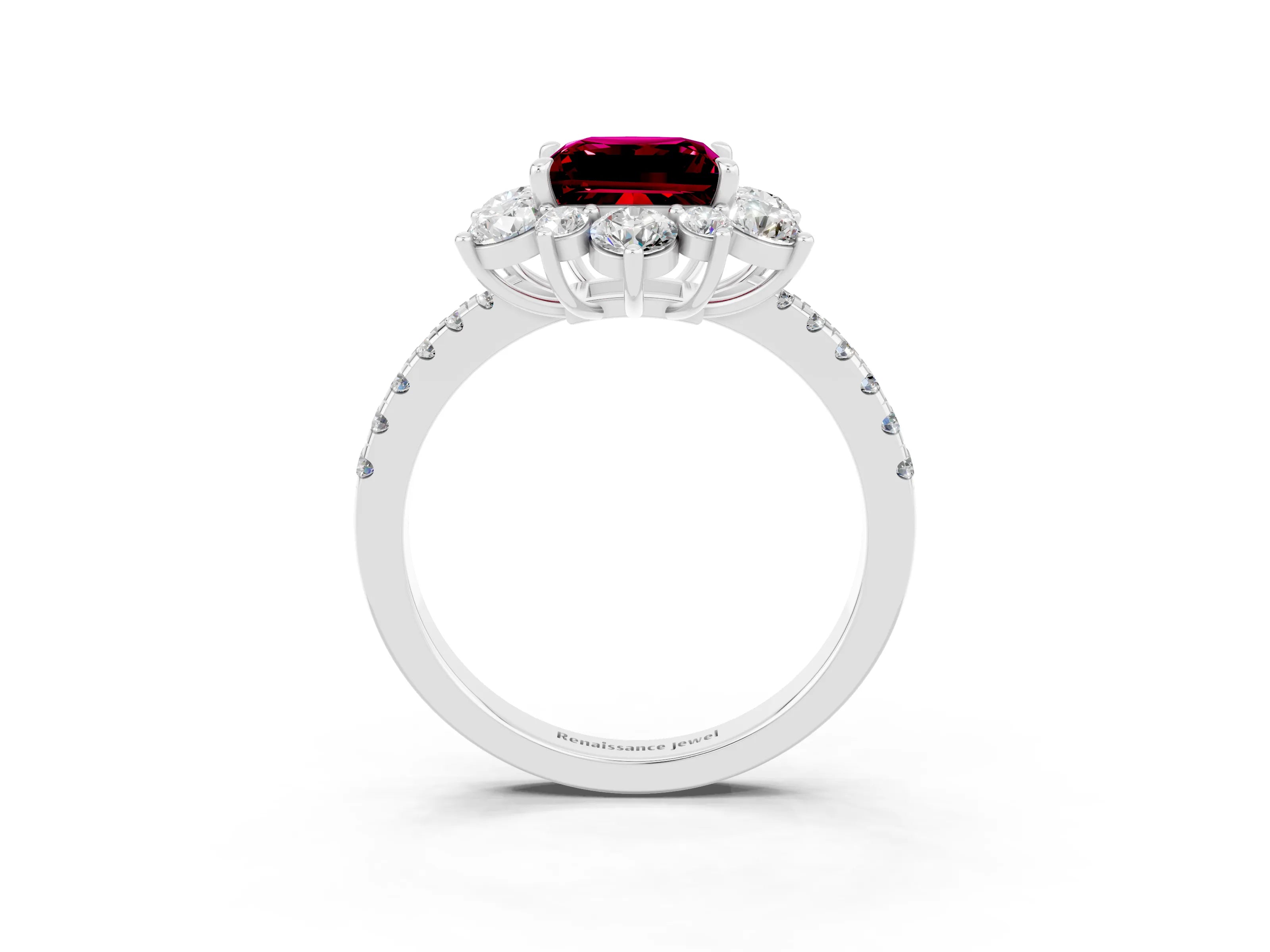 White gold Princess Cut Cut Diamond Floral Halo Pave Band with Prong Setting_3