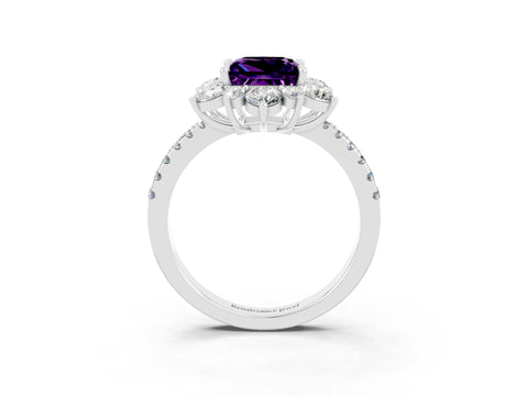 White gold Princess Cut Cut Diamond Floral Halo Pave Band with Prong Setting_3