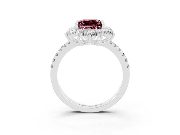 Platinum Princess Cut Cut Diamond Floral Halo Pave Band with Prong Setting