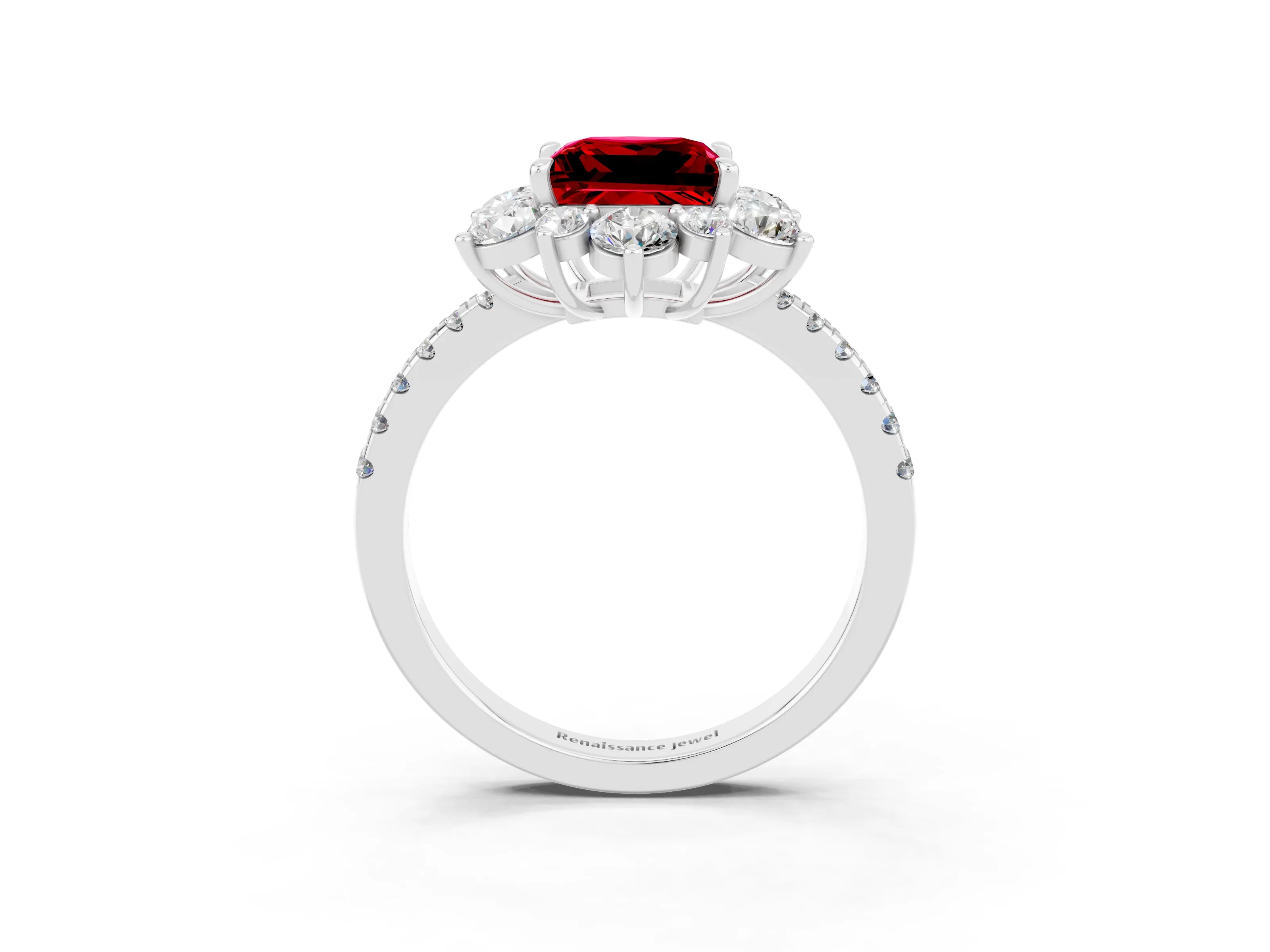 White gold Princess Cut Cut Diamond Floral Halo Pave Band with Prong Setting_3