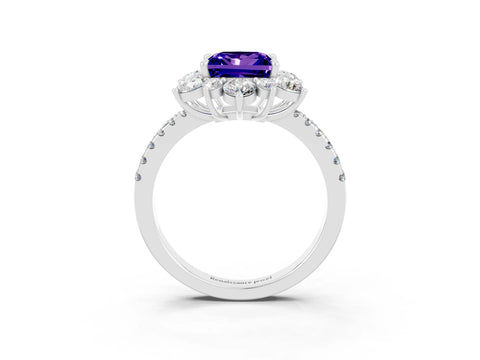 White gold Princess Cut Cut Diamond Floral Halo Pave Band with Prong Setting_3