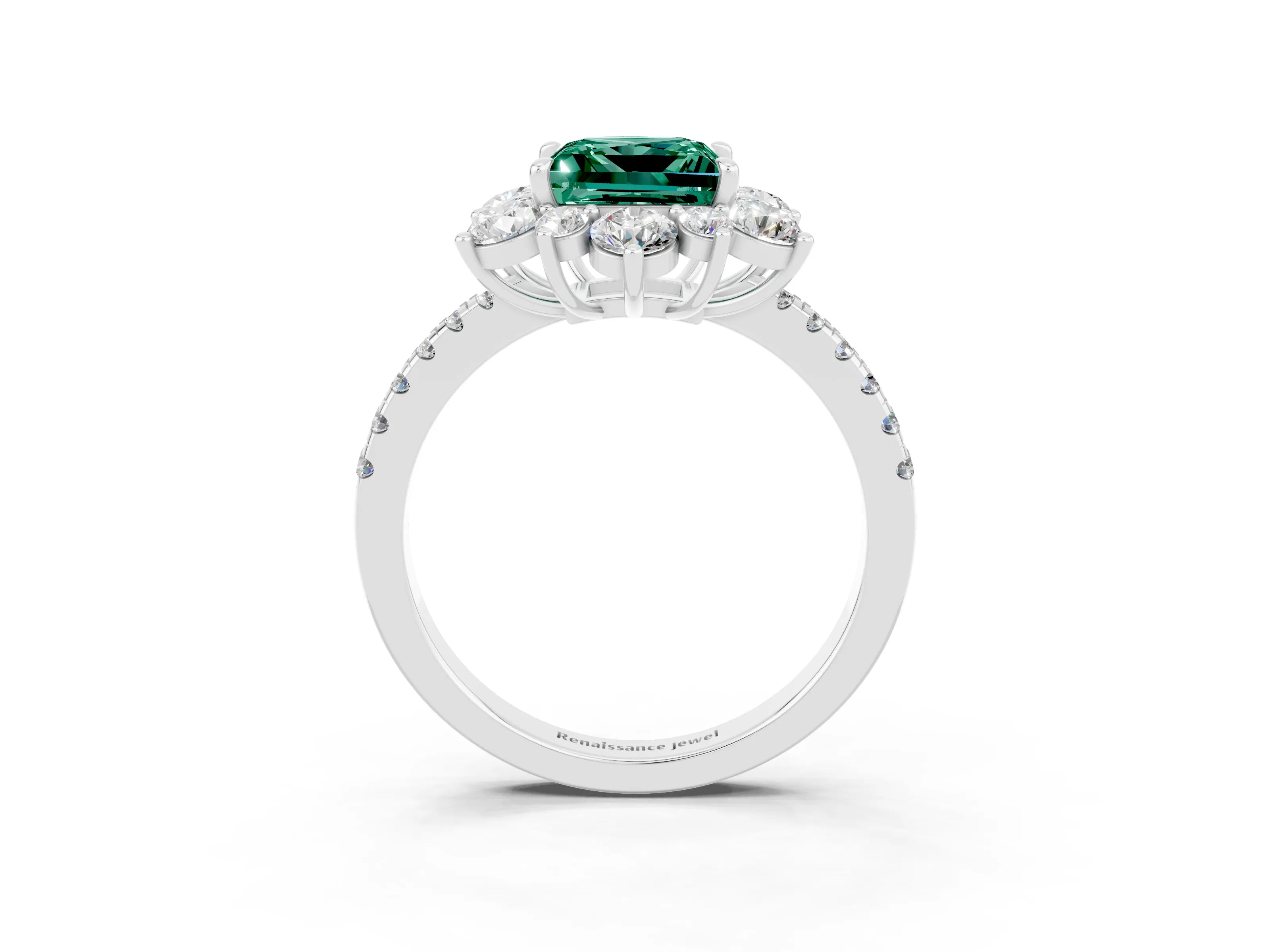 White gold Princess Cut Cut Diamond Floral Halo Pave Band with Prong Setting_3
