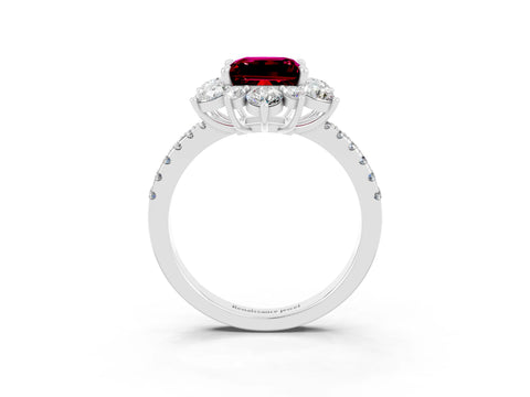 White gold Princess Cut Cut Diamond Floral Halo Pave Band with Prong Setting_3