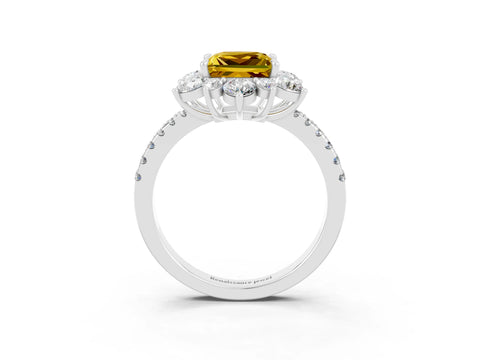 White gold Princess Cut Cut Diamond Floral Halo Pave Band with Prong Setting_3