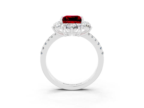 White gold Princess Cut Cut Diamond Floral Halo Pave Band with Prong Setting_3