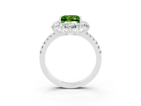 White gold Princess Cut Cut Diamond Floral Halo Pave Band with Prong Setting_3