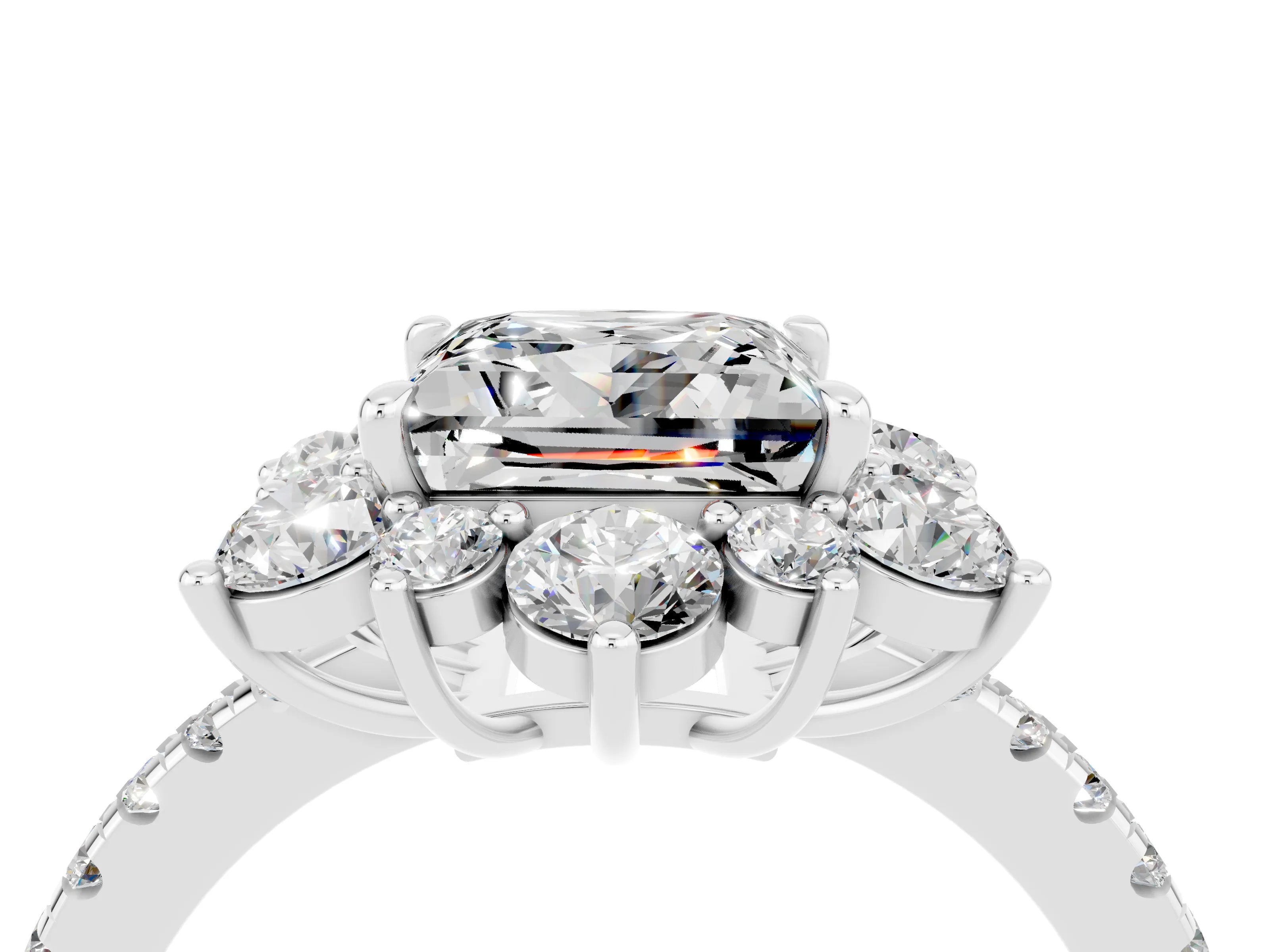 White gold Princess Cut Cut Diamond Floral Halo Pave Band with Prong Setting_4
