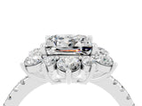 White gold Princess Cut Cut Diamond Floral Halo Pave Band with Prong Setting_4