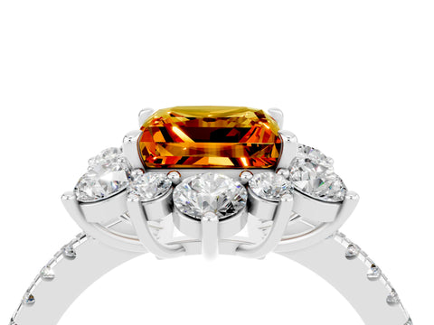 White gold Princess Cut Cut Diamond Floral Halo Pave Band with Prong Setting_4
