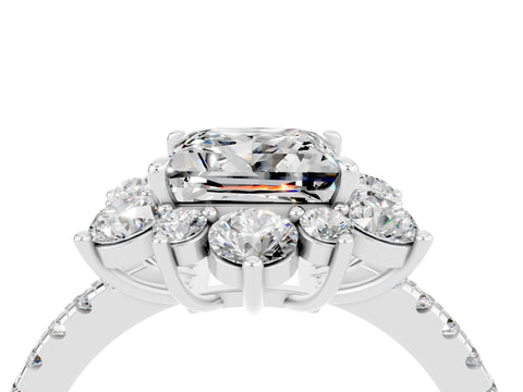 White gold Princess Cut Cut Diamond Floral Halo Pave Band with Prong Setting_4