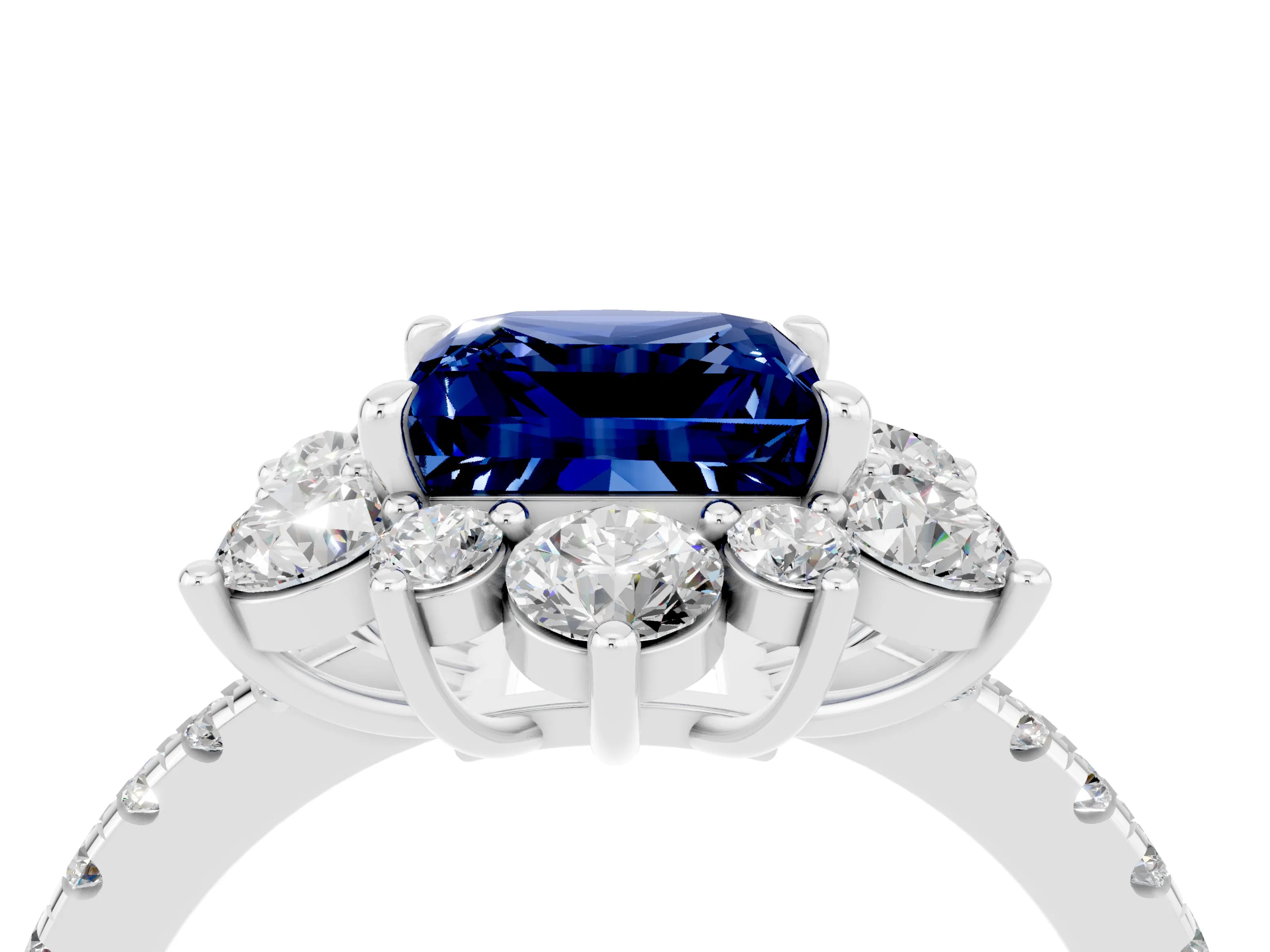 White gold Princess Cut Cut Diamond Floral Halo Pave Band with Prong Setting_4