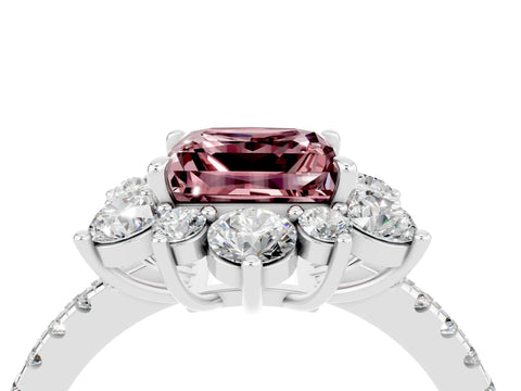 White gold Princess Cut Cut Diamond Floral Halo Pave Band with Prong Setting_4