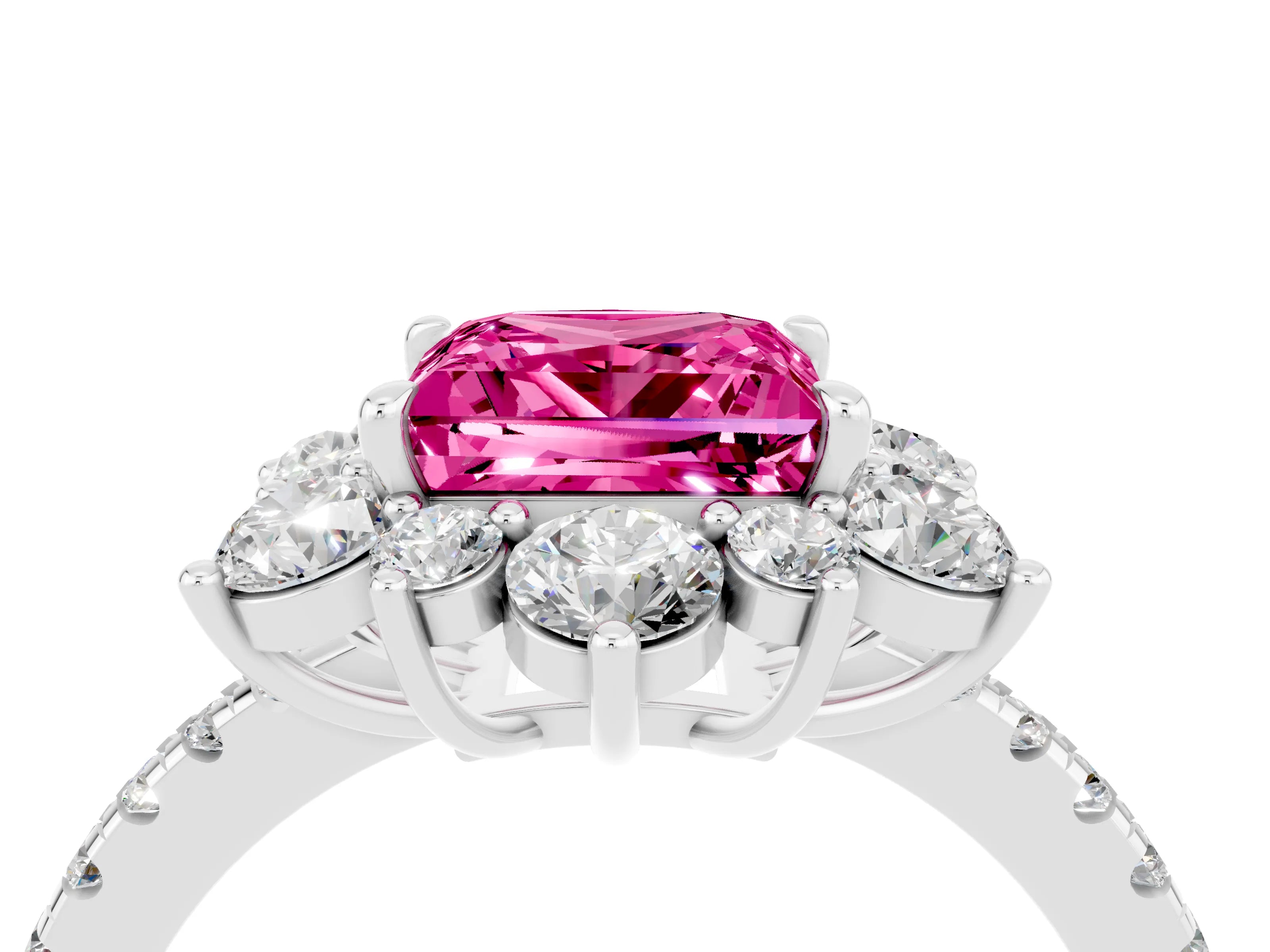 White gold Princess Cut Cut Diamond Floral Halo Pave Band with Prong Setting_4