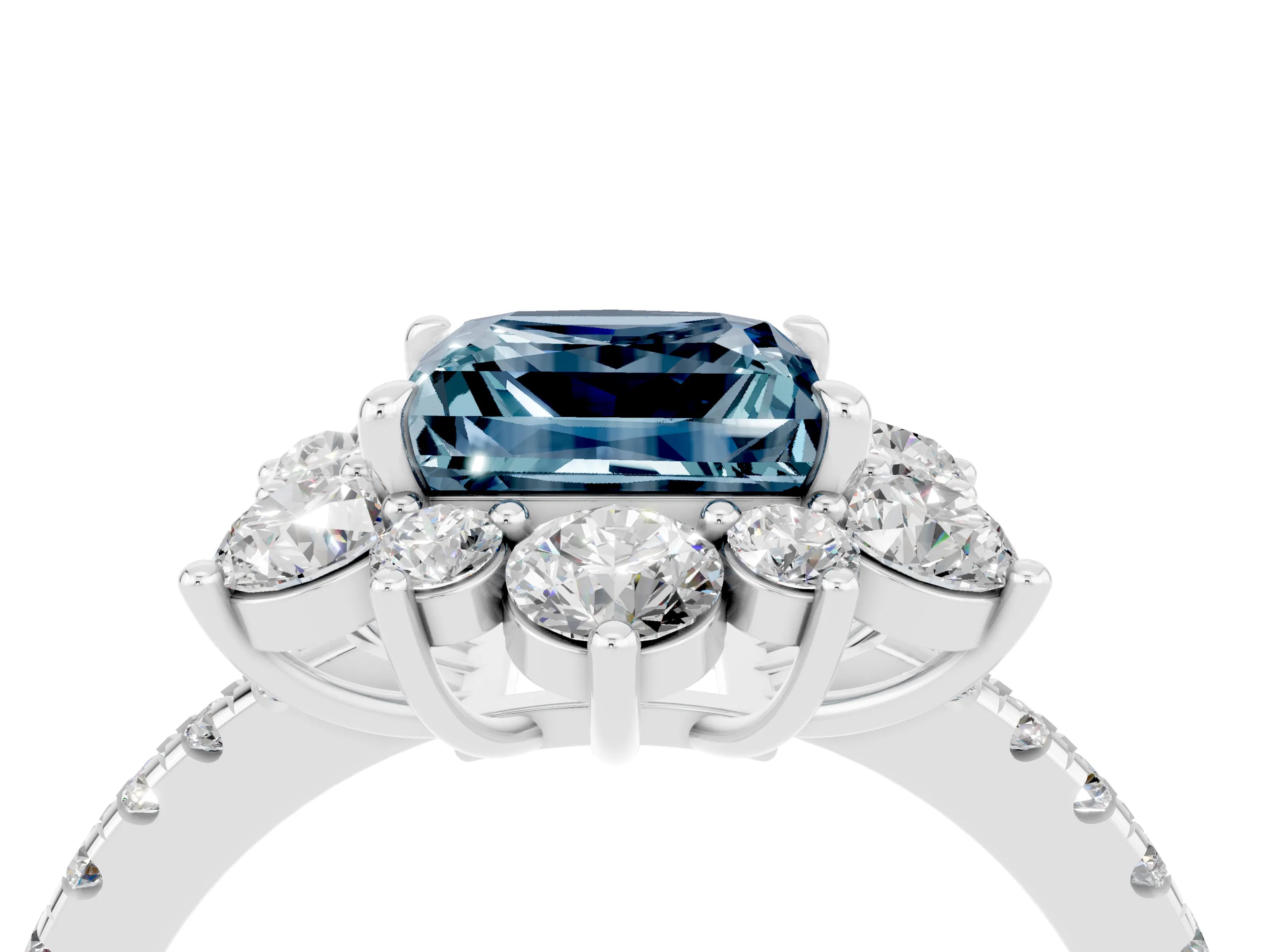 White gold Princess Cut Cut Diamond Floral Halo Pave Band with Prong Setting_4