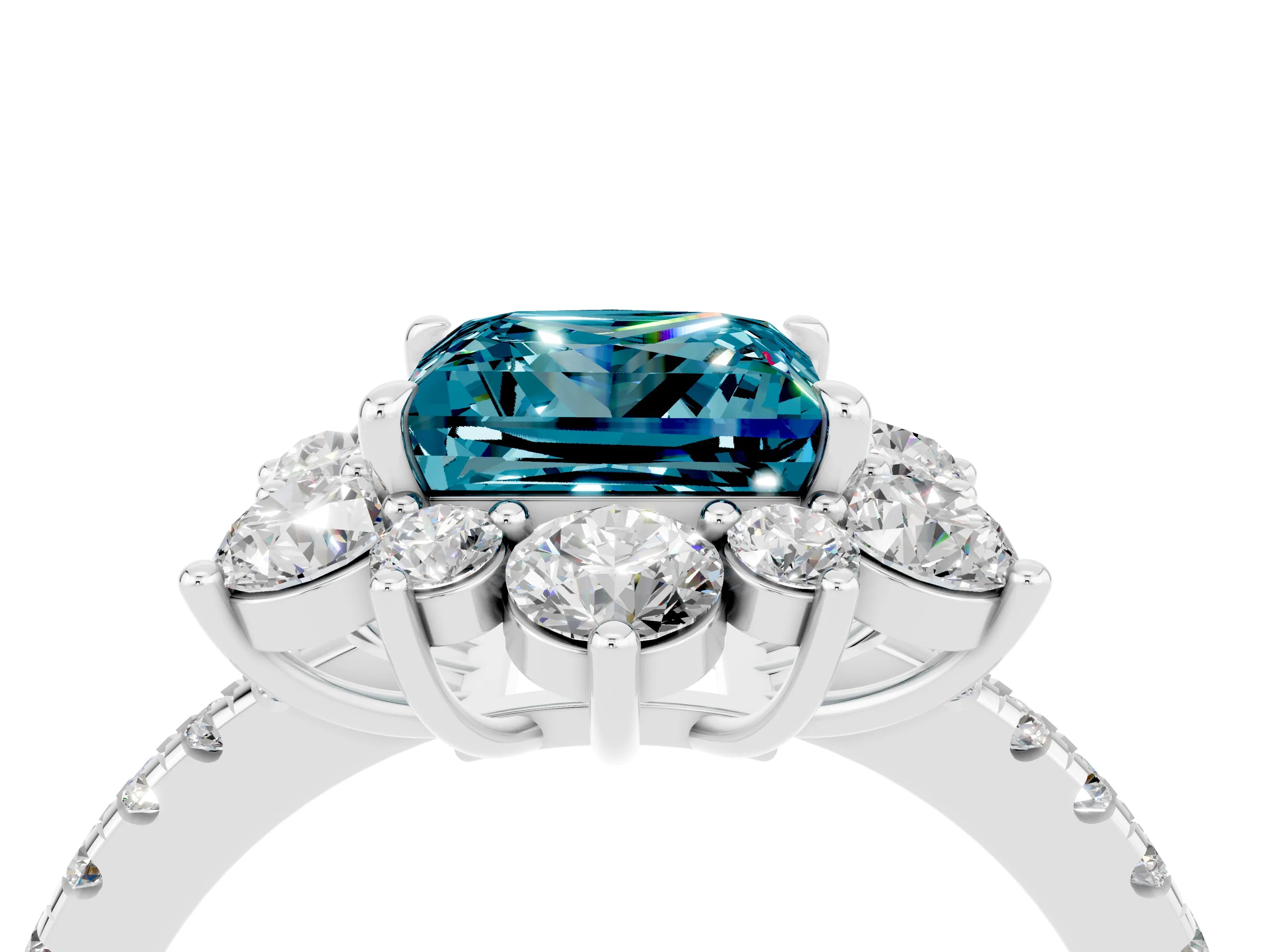 White gold Princess Cut Cut Diamond Floral Halo Pave Band with Prong Setting_4