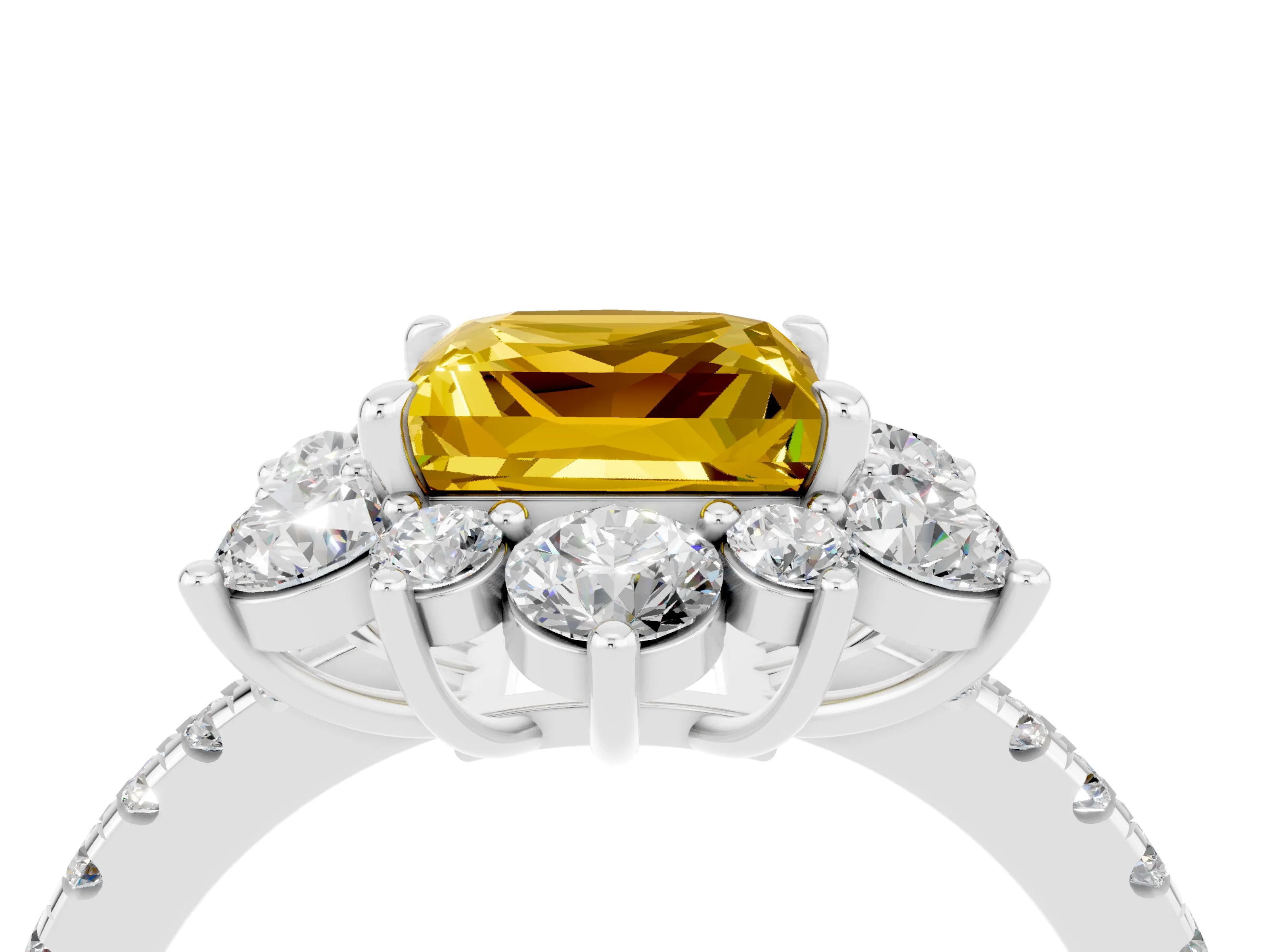 White gold Princess Cut Cut Diamond Floral Halo Pave Band with Prong Setting_4