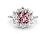 White gold Princess Cut Cut Diamond Floral Halo Pave Band with Prong Setting