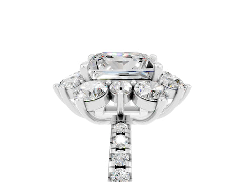 White gold Princess Cut Cut Diamond Floral Halo Pave Band with Prong Setting_5