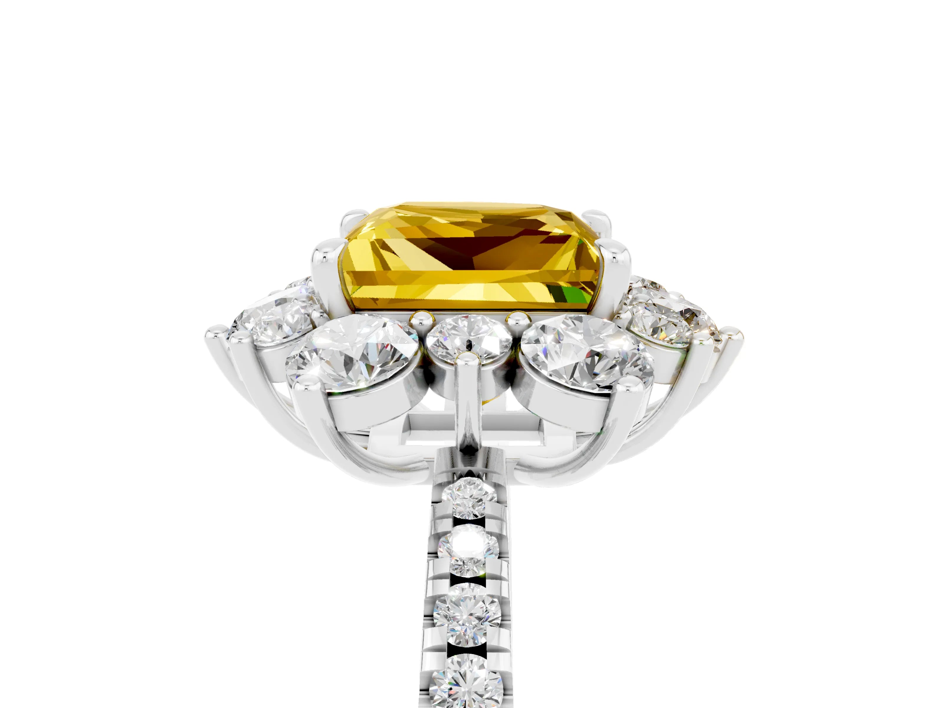 White gold Princess Cut Cut Diamond Floral Halo Pave Band with Prong Setting_5