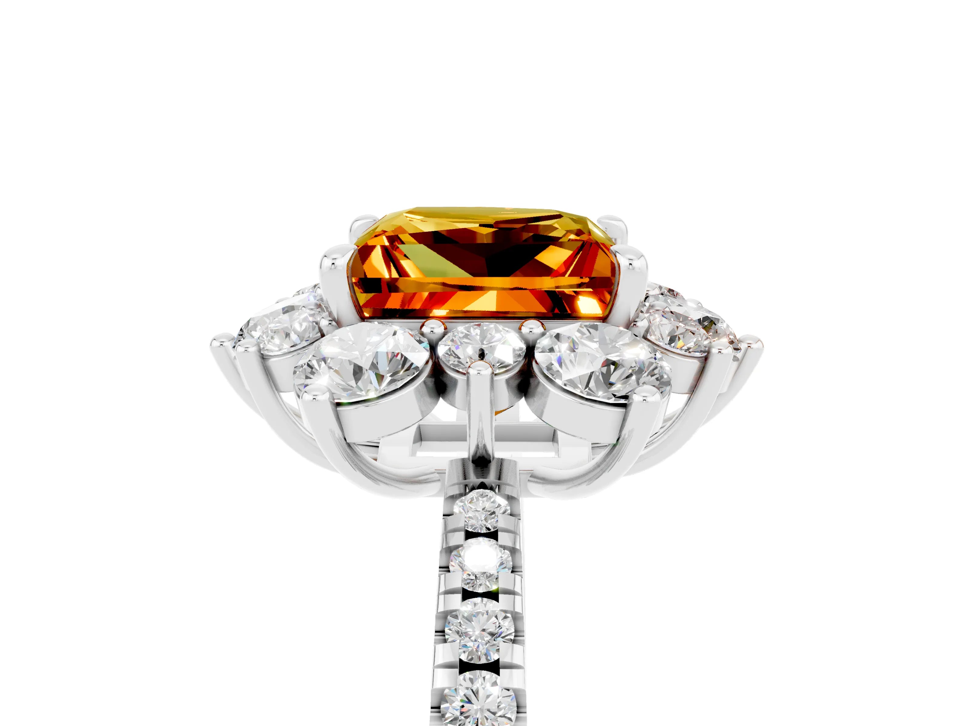 White gold Princess Cut Cut Diamond Floral Halo Pave Band with Prong Setting_5