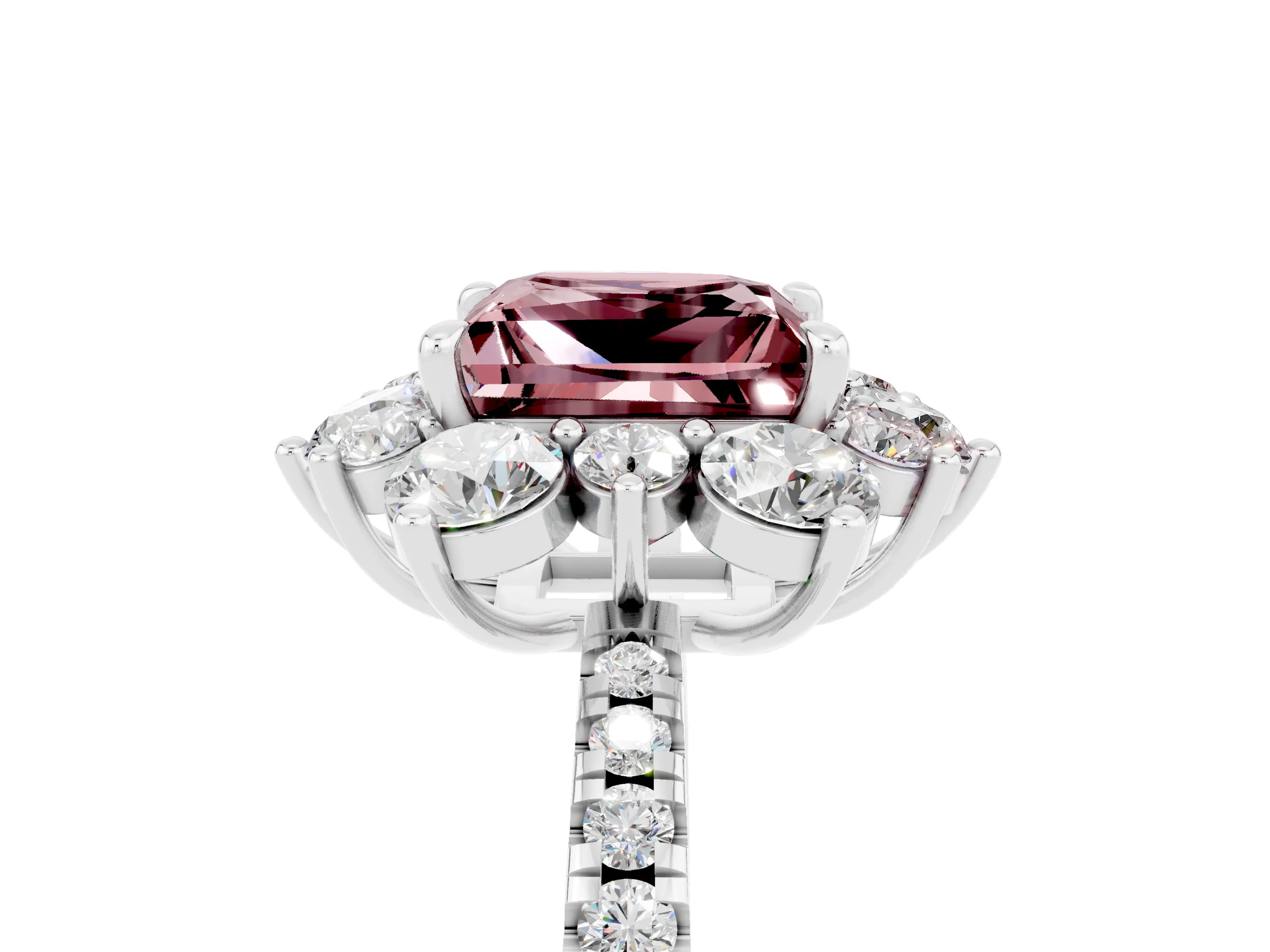 White gold Princess Cut Cut Diamond Floral Halo Pave Band with Prong Setting_5