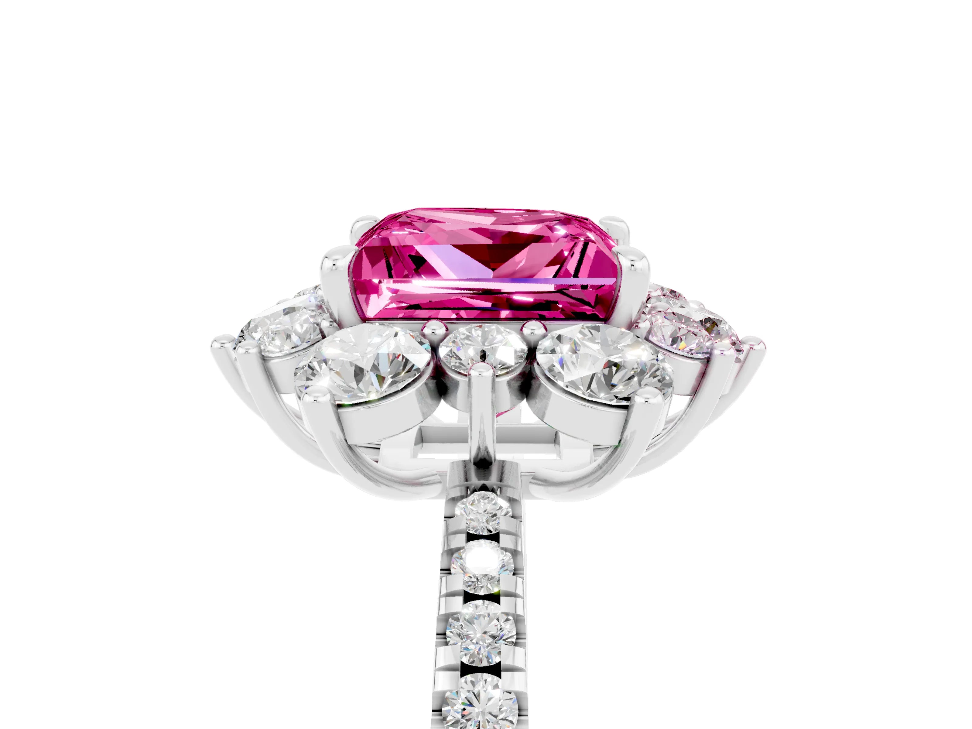 White gold Princess Cut Cut Diamond Floral Halo Pave Band with Prong Setting_5