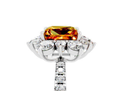 White gold Princess Cut Cut Diamond Floral Halo Pave Band with Prong Setting_5