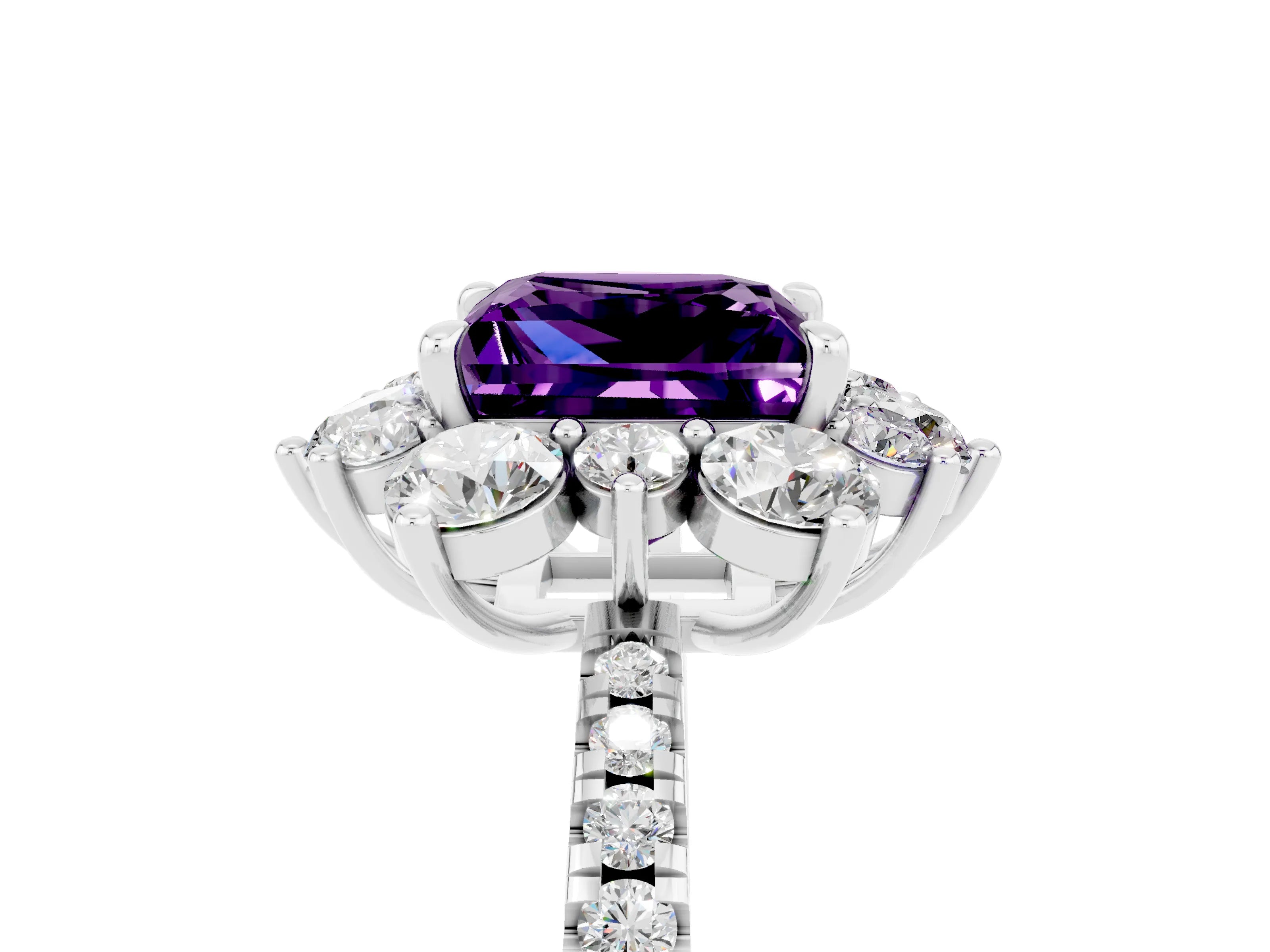 White gold Princess Cut Cut Diamond Floral Halo Pave Band with Prong Setting_5
