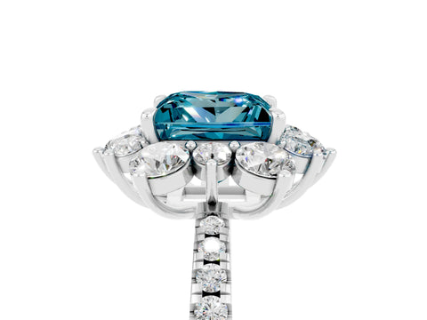 White gold Princess Cut Cut Diamond Floral Halo Pave Band with Prong Setting_5