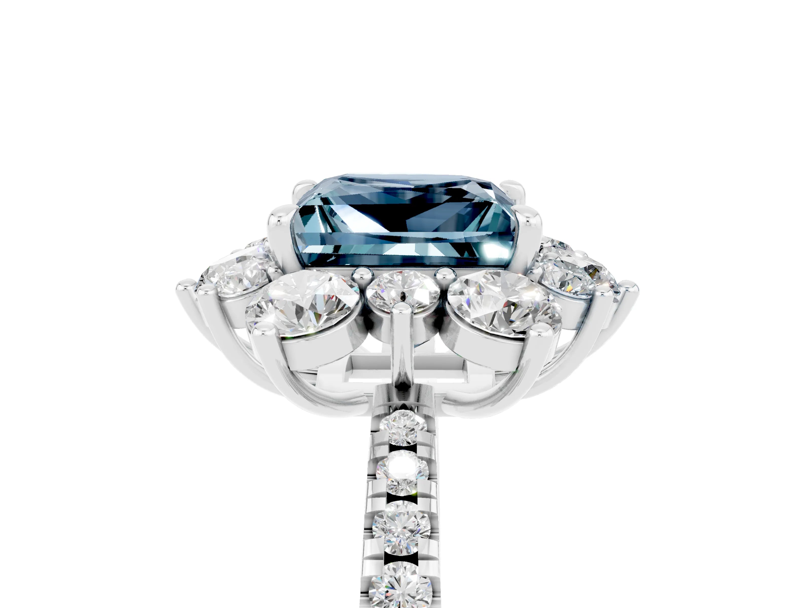 White gold Princess Cut Cut Diamond Floral Halo Pave Band with Prong Setting_5