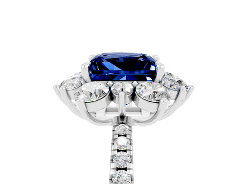 White gold Princess Cut Cut Diamond Floral Halo Pave Band with Prong Setting_5