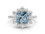 White gold Princess Cut Cut Diamond Floral Halo Pave Band with Prong Setting