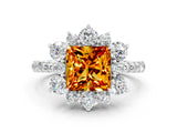 White gold Princess Cut Cut Diamond Floral Halo Pave Band with Prong Setting