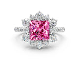 White gold Princess Cut Cut Diamond Floral Halo Pave Band with Prong Setting