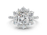 White gold Princess Cut Cut Diamond Floral Halo Pave Band with Prong Setting