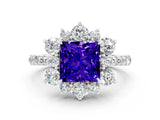 White gold Princess Cut Cut Diamond Floral Halo Pave Band with Prong Setting