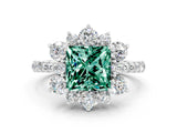 White gold Princess Cut Cut Diamond Floral Halo Pave Band with Prong Setting
