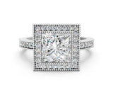 White gold Princess Cut-Cut Diamond Halo Engagement Ring with Pave Band and Prong Setting_128