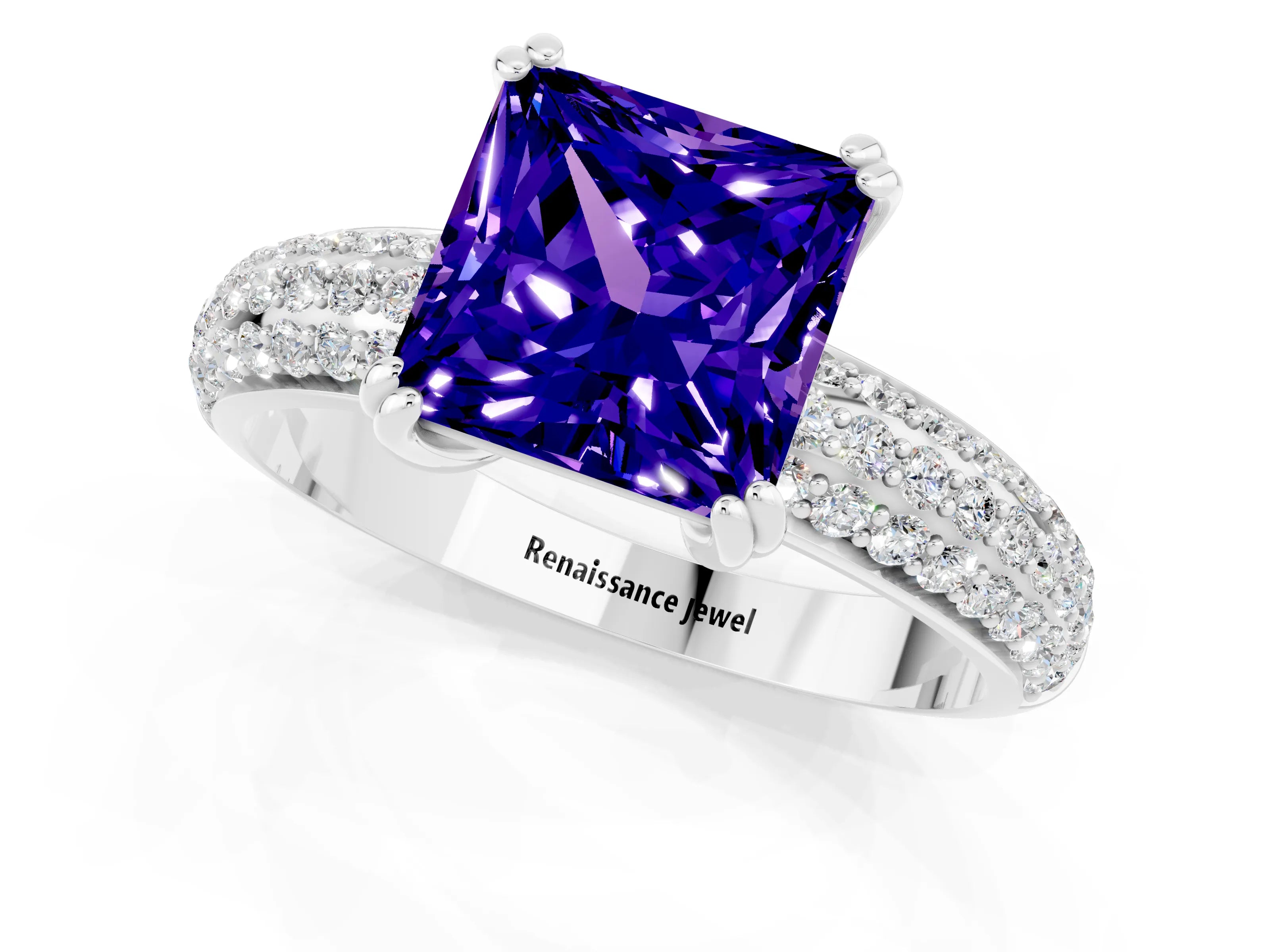 White gold Princess Cut Cut Diamond Milgrain Marquise Band with Prong Setting_1