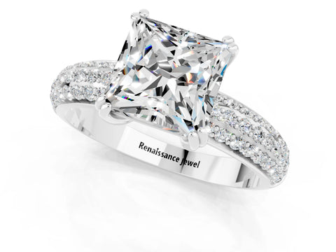 White gold Princess Cut Cut Diamond Milgrain Marquise Band with Prong Setting_1