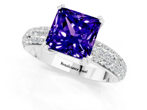 White gold Princess Cut Cut Diamond Milgrain Marquise Band with Prong Setting_1